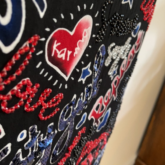 ROCK N’ KARMA NWT Scribble Stretchy Tshirt Dress Sequin and Bead Embellishment - Picture 3 of 9